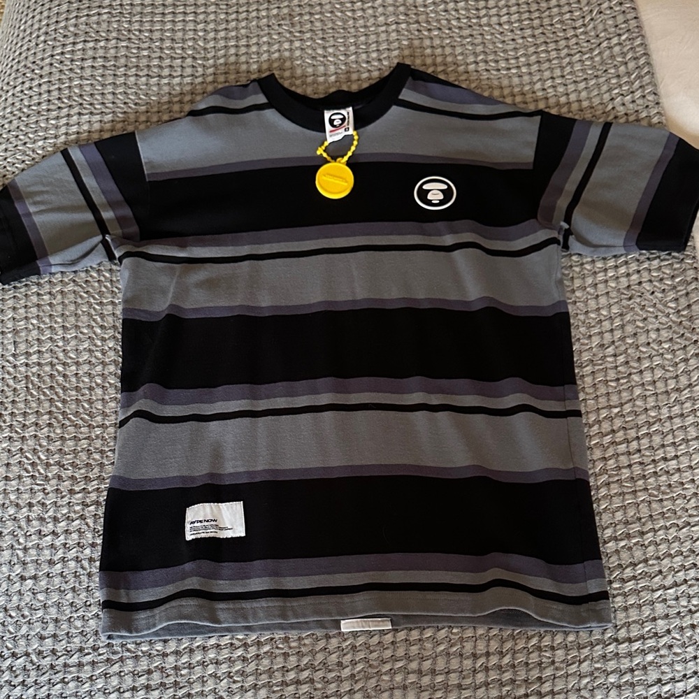 Bape Black and Gray Striped Tee